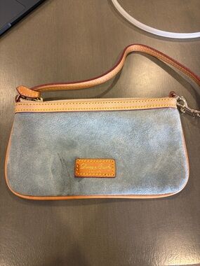 Dooney & Bourke Light Blue Suede Wristlet with Leather Trim